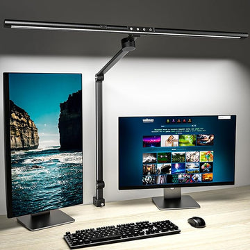 Desk Lamp for Office Home, Desk Light with Clamp, 24W Ultra Bright with Gesture Sensing, Adjustable Brightness & Color Temperature, Monitor Light, Task Light, Table Lamp for Work Study,Black