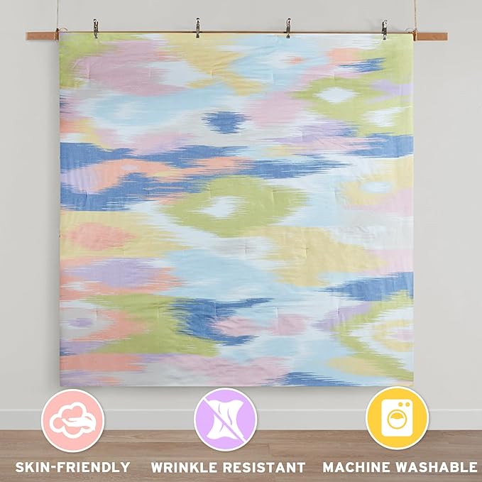 Intelligent Design Queen Comforter Set, Chic Colorful Brushstroke Abstract Print, Girls Room Décor, All Season Queen Bedding Sets for Girls, Matching Sham, Full/Queen, Blue Multi 3 Piece