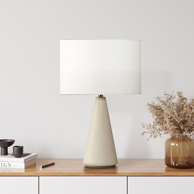 Brightech Nathaniel LED Table Lamp - Modern White Cement Tower Table Lamp for Bedside, Nightstand, Desk - Cozy Soft White Light for Living Room, Bedroom