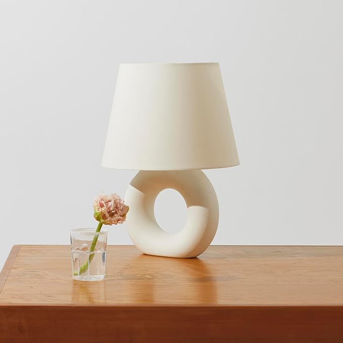 Brightech Chloe LED Table Lamp - Unique Modern Ceramic Lamp for Bedroom, Bedside, Desk - Cozy Night Light with Soft White Light for Living Room, Home Office