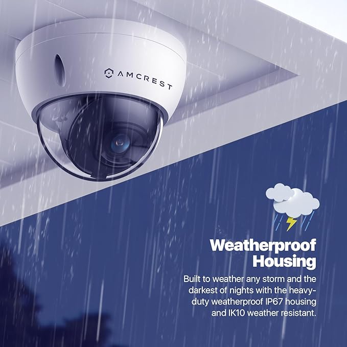 Amcrest UltraHD 4K (8MP) Outdoor Security POE IP Camera, 3840x2160, 98ft NightVision, 2.8mm Lens, IP67 Weatherproof, IK10 Vandal Resistant Dome, MicroSD Recording, White (IP8M-2493EW)