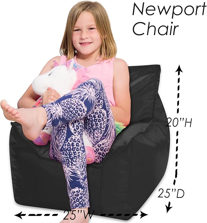 Posh Creations Bean Bag Chair Structured Comfy Seat Use for Gaming, Reading and Watching TV, Newport, Black