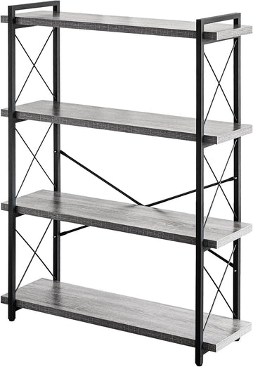 HCHQHS Bookshelf, 4-Tier Industrial Bookcase, Rustic Open Book Shelf, Freestanding Tall Bookshelves with Metal Frame