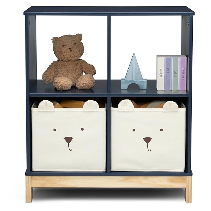Delta Children babyGap Oxford 6-in-1 Convertible Crib + Brannan Bear Bookcase with Bins + Brannan Bear Wall Shelf with 4 Hooks, Navy/Natural (Bundle)