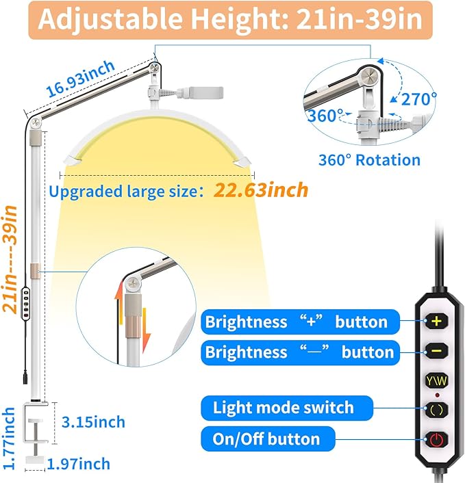 Half Moon Light for Lashes, 22'' Lash Light Lamp for Eyelash Extensions, Esthetician Light Eyelash Lamp with Phone Holder for Tattoo Artists, Nail Tech, Makeup,Skincare