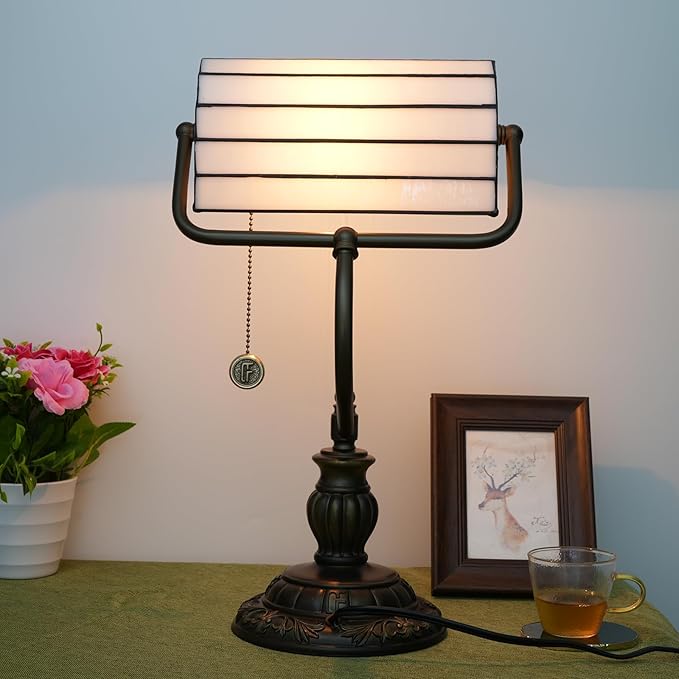 Bankers Lamp,Stained Glass Lamp,Dimmable Vintage Desk Lamp for Home Office Workplace Nightstand Bedroom Library Piano LED Bulb Included (roses)
