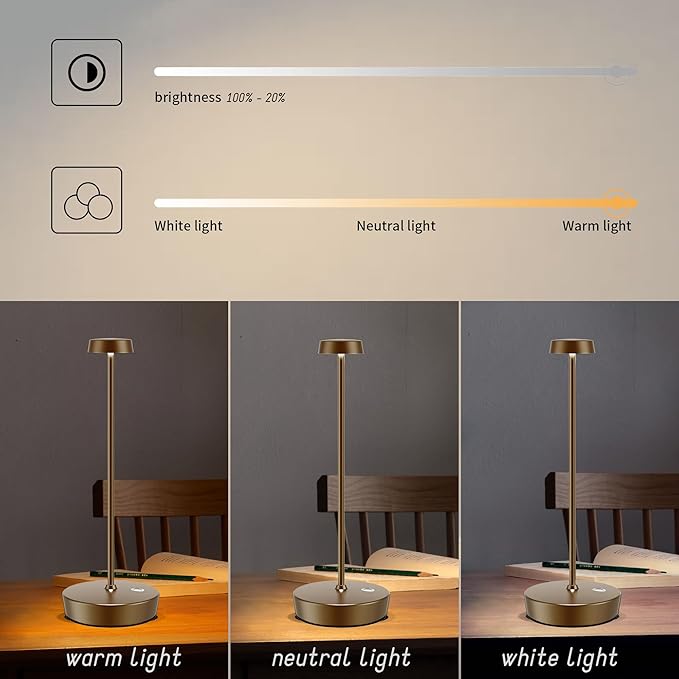 Rechargeable Table Lamp Cordless Battery Operated LED Light 5000mAh 3-level Brightness Portable Desk Lamps Waterproof Touch Control Indoor Outdoor Use for Patio Home Restaurant (2-Brown)