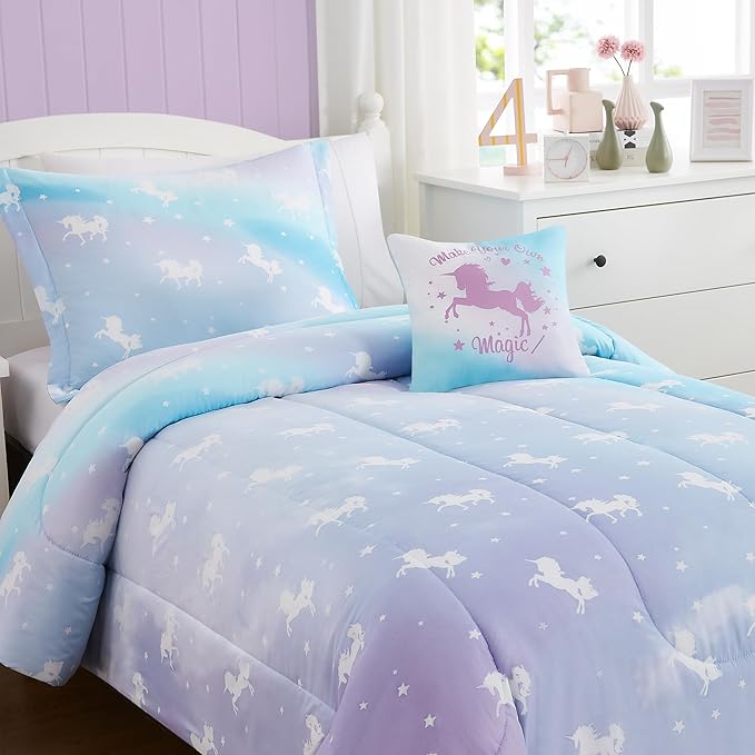KALEIDOSPACE Kids Twin Comforter Sets for Girls, Glow in The Dark Unicorn Bedding Sets -3 Pieces Lightweight Bed in A Bag