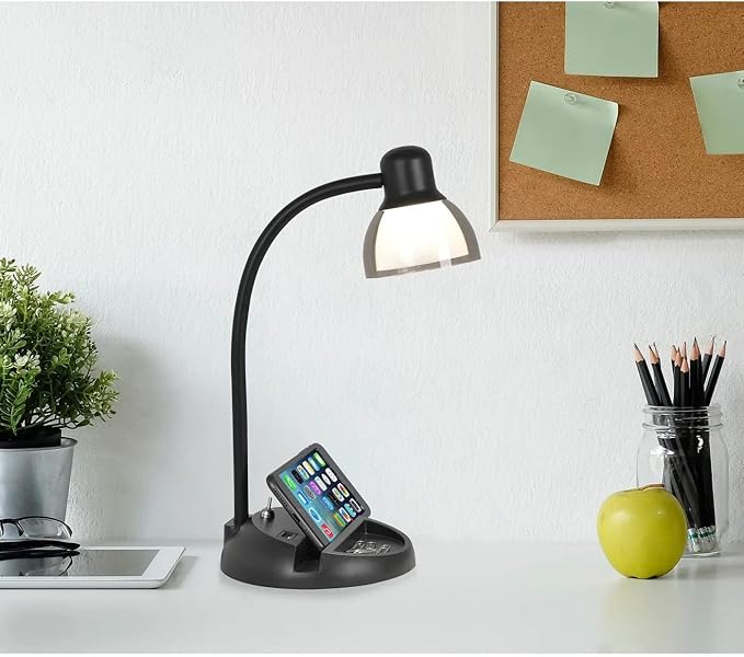 SIMPLEE ADESSO Charging Station LED Desk Lamp, Black Finish