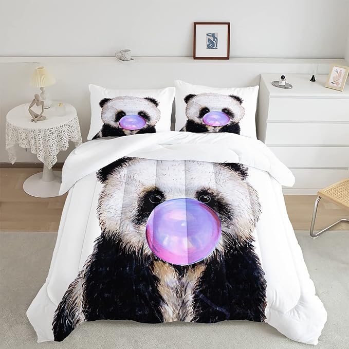 CVHOUSE Panda Bedding Set,Panda Comforter Queen,Cute Panda Comforter Set for Girls Kids Teens,Kawaii Panda Quilt Set with 1 Comforter and 2 Pillow Cases- 3 Piece
