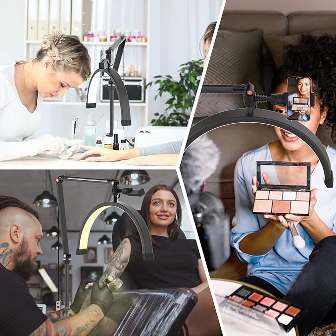 Yofuly Lash Light for Eyelash Extensions, Portable Half Moon Desk Lamp, Esthetician Light for Tattoo Artists, Nail Tech, Eyelash Lamp with Phone Holder | 3000-6000K | 10 Brightness Adjustable