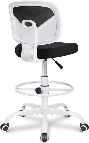 Primy Office Drafting Chair Armless, Tall Office Desk Chair Adjustable Height and Footring, Mid-back Ergonomic Standing Desk Chair Mesh Rolling Tall Chair for Art Room, Office or Home(White)