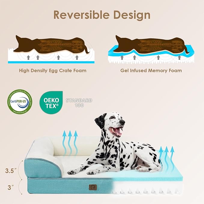 EHEYCIGA Orthopedic Dog Bed for Large Dogs, Waterproof Memory Foam, Turquoise Blue, 35"L x 22"W x 6.5"Th