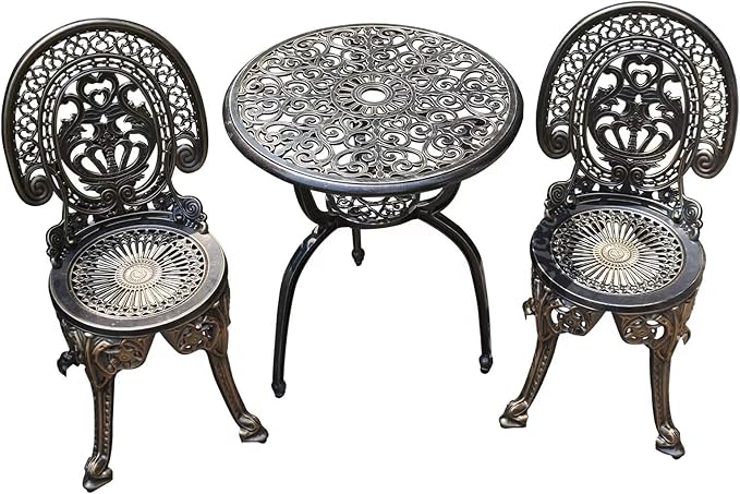 Patio Bistro Set.Rust-Resistant Cast Aluminum Bistro Table Set with Umbrella Hole for Backyard (Crown Copper)