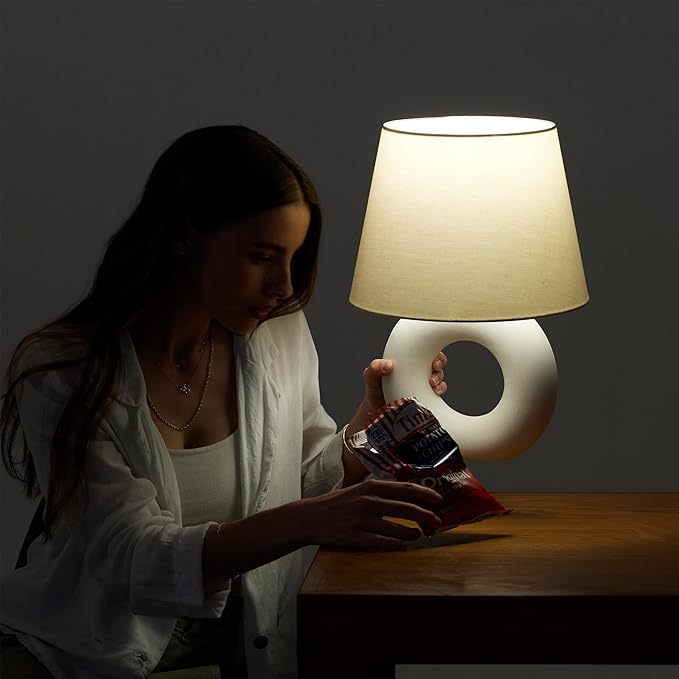 Brightech Chloe LED Table Lamp - Unique Modern Ceramic Lamp for Bedroom, Bedside, Desk - Cozy Night Light with Soft White Light for Living Room, Home Office