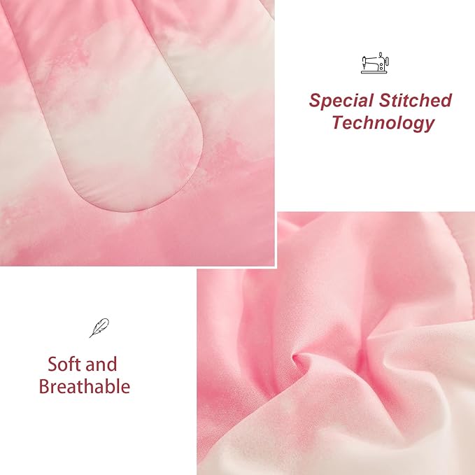 Dinjoy Girls Comforter Set Twin Size Colorful Rainbow Ombre Pink Bedding Set Gradient Soft Lightweight 6 Pieces Bed in A Bag for Kids Teen Women(1 Comforter, 1 Flat Sheet, 1 Fitted Sheet)