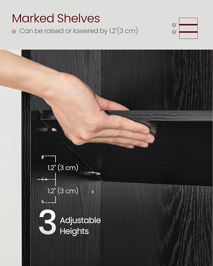 VASAGLE Bookshelf, 23.6 Inches Wide, 3-Tier Open Bookcase with Adjustable Storage Shelves, Floor Standing Unit, Ebony Black ULBC163T56