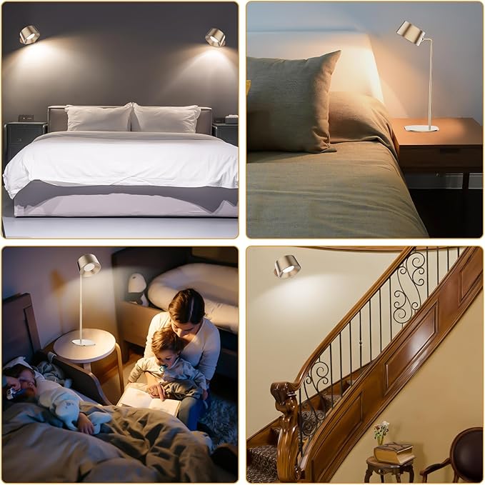 ZAYAZ LED Wall Sconces, LED Wall Mounted Lamps, LED Reading Lights for Bedroom, Wireless Lamp with 360° Rotate Magnetic Ball with FreeGift Desk Lamp Bracket for Table Lamps(Rose Gold)