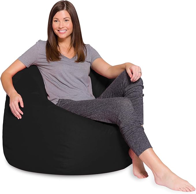 Posh Creations Bean Bag Chair for Kids, Teens, and Adults Includes Removable and Machine Washable Cover, Solid Black, 48in - X-Large