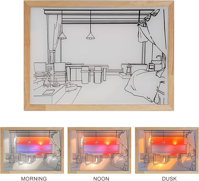 Decorative Lamp on Desk, Warm Seaside Design Desktop Illustration Light, USB Low Power Desk Lamp with Morning/Afternoon/Sunset 3 Modes