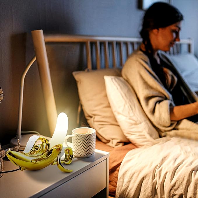 Modern Banana Table Lamp, Desk Lamp,Led Night Light Plating Resin Banana Lighting Fixture for Living Room, Bedroom,Home Office,Kids Room (Sitting-Plated)