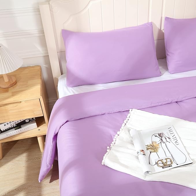 Lavender Purple Comforter King Size, Modern Bedding Set for Girls/Women, Cute Soft & Lightweight Chic Microfiber Bed Sets, 3 pcs-1 Comforter & 2 Pillowcases (104"x90")