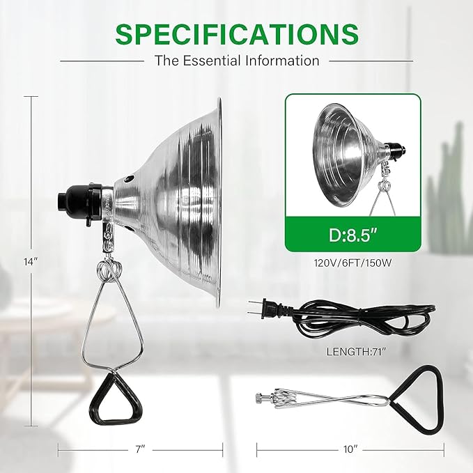 Simple Deluxe Clamp Lamp Light 150 Watt with 8.5 Inch Aluminum Reflector (no Bulb Included), 6 Feet Cord, 1 Pack, Black