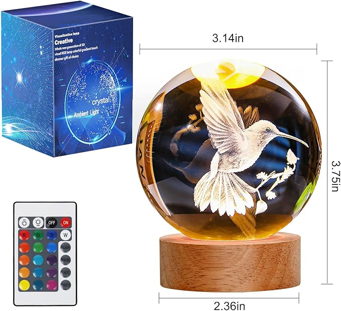 Bird Gifts for Kids, Large 3D Bird Lamp, Crystal Bird Night Light 16 Color Changing with Remote Control for Bedroom Decor, Bird Figurines