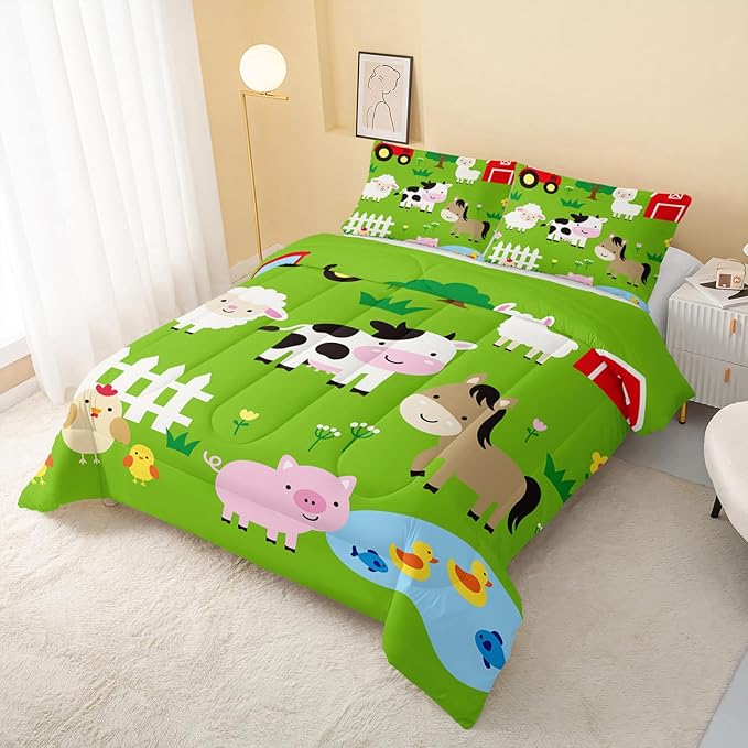 Farm Animal Comforter,Pig Cow Sheep Comforter Set for Kids Teens Girls Boys,3Pcs Bedding Set Printed Comforter with 2 Pillowcases,Down Alternative,Soft and Lightweight，Twin Size