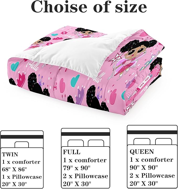 Girl Comforter Set Twin Size, Black Girl Comforter Set, African American Little Girl Twin Comforter Sets Decor for Girls Bedroom 2 Piece Pink Twin Quilt Set with 1 Comforter 1 Pillowcases