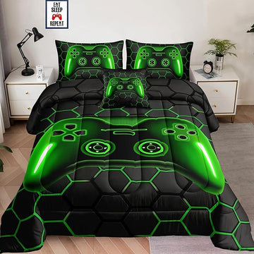 5 Pieces Bed in a Bag for Boys Bedding Sets Twin Size,Gamer Comforter Sets for Boys Kids, Gaming Comforter Set for Boys Room Decor with Flat Sheet,Fitted Sheet,Pillowcase,Cushion Cover