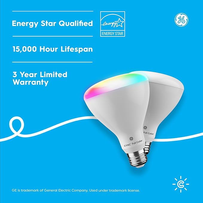 Cync GE BR30 LED Smart Light Bulbs, Indoor Floodlight Bulb, Color Changing Light Bulb, WiFi Lights, Works with Amazon Alexa and Google Assistant, 9.5 Watts (2 Pack)