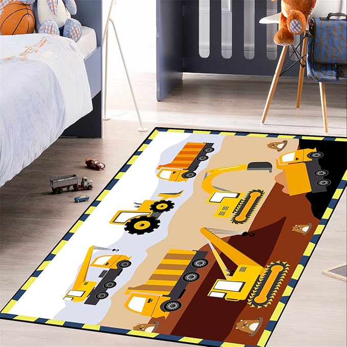 Construction Rugs for Boys Room Car Rug for Boys Room Car Rug Play Mat Kids Rugs for Playroom Car Play Mat Car Rugs for Kids Construction Decor for Boys Room 2'5''×4'