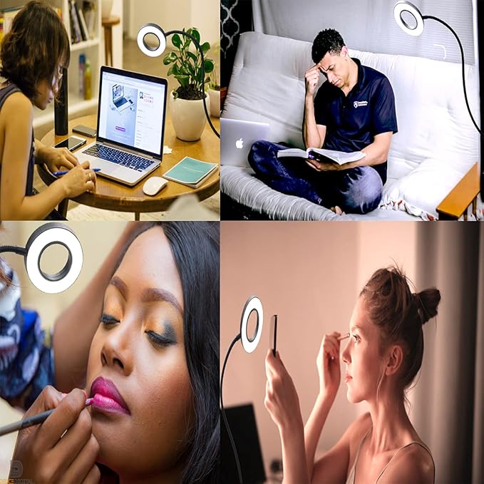 Clip on Desk Lamp, 48 LED Eye Caring Reading Light with 3 Color Modes 10 Brightness, Dimmer 360°Flexible Gooseneck USB Clamp for Reading, Working, Studying, Makeup, Nail Art (Black)