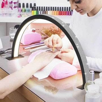Half Moon Nail Desk Lamp, 48W Manicure LED Light for Nails, 3360 Lumen Stepless Dimming with Wire Controller, 3 Light Modes Nail Light for Desk, Arch Light for Nail Techs