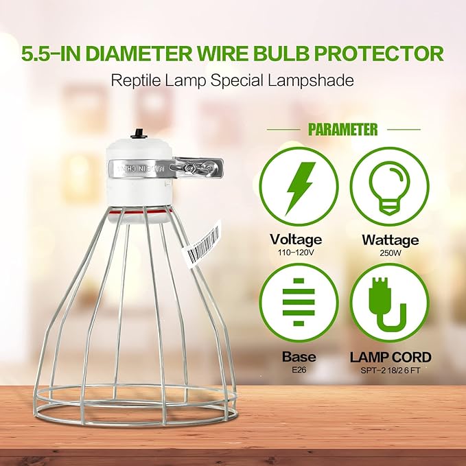 Simple Deluxe E26 Clamp Lamp Light with Steel Cage Wire Grillup, Suit for 250W Lamp (No Bulb Included) with 6 ft Cord, 1 Pack