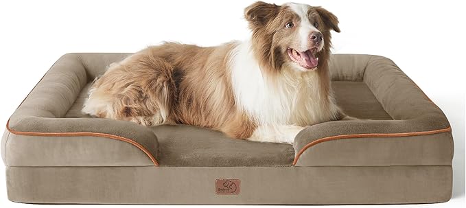 Bedsure Orthopedic Dog Bed for Large Dogs - Big Washable Dog Sofa Beds Large, Supportive Foam Pet Couch Bed with Removable Washable Cover, Waterproof Lining and Nonskid Bottom, Hazel