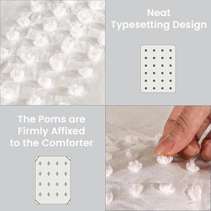 ENJOHOS Girls Twin Bedding Set White Twin XL Comforter, 3 PCS Boho Comforter with Tufted Dots, Shabby Chic Bedding Comforter for All Season, Lightweight Fluffy Microfiber Comforter with 2 Pillowcases