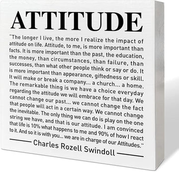 Home Office Desk Wooden Box Sign Decor, We Are in Charge of Our Attitudes, Inspirational Book Quotes Desk Decor Motivational Desk Decorations for Women Men Student Office Classroom School