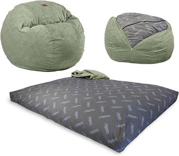 CordaRoy's Chenille Bean Bag Chair, Convertible Chair Folds from Bean Bag to Lounger, As Seen on Shark Tank, Moss - King Size