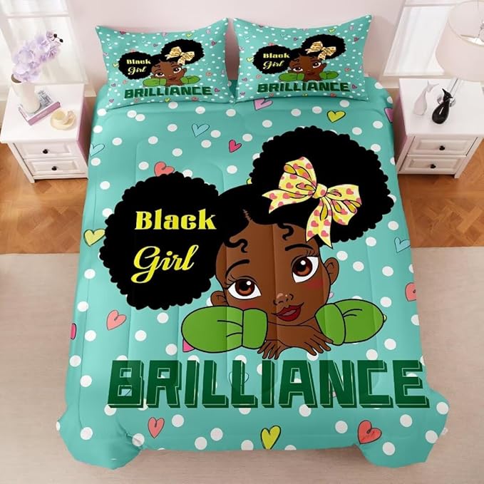 Black Girl Comforter Set Full for Kids Teens Youth,Black Girl Magic Bedding Set,African American Girl Inspirational Quotes Comforter Set,Black Princess Bed Bedroom Set