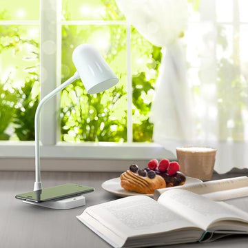 Led desk lamp with wireless charger, Bluetooth Speaker, Dimmable Table Lamp with 3 Lighting Mode, Touch Control, USB Charging Port Desk Light for Home Office Dorm Reading Work Study ( Color : White )