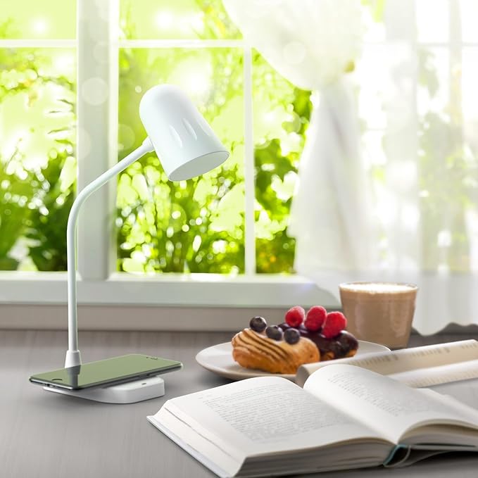 Led desk lamp with wireless charger, Bluetooth Speaker, Dimmable Table Lamp with 3 Lighting Mode, Touch Control, USB Charging Port Desk Light for Home Office Dorm Reading Work Study ( Color : White )