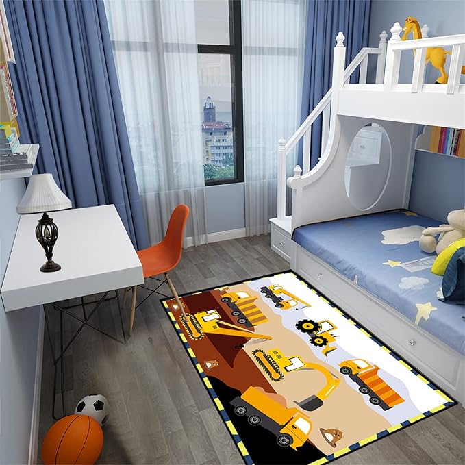 Construction Rugs for Boys Room Car Rug for Boys Room Car Rug Play Mat Kids Rugs for Playroom Car Play Mat Car Rugs for Kids Construction Decor for Boys Room 2'5''×4'