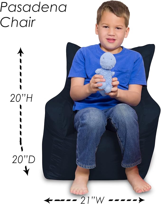 Posh Creations Structured Comfy Bean Bag Chair for Gaming, Reading, and Watching TV, Pasadena Chair, Microsuede - Navy Blue