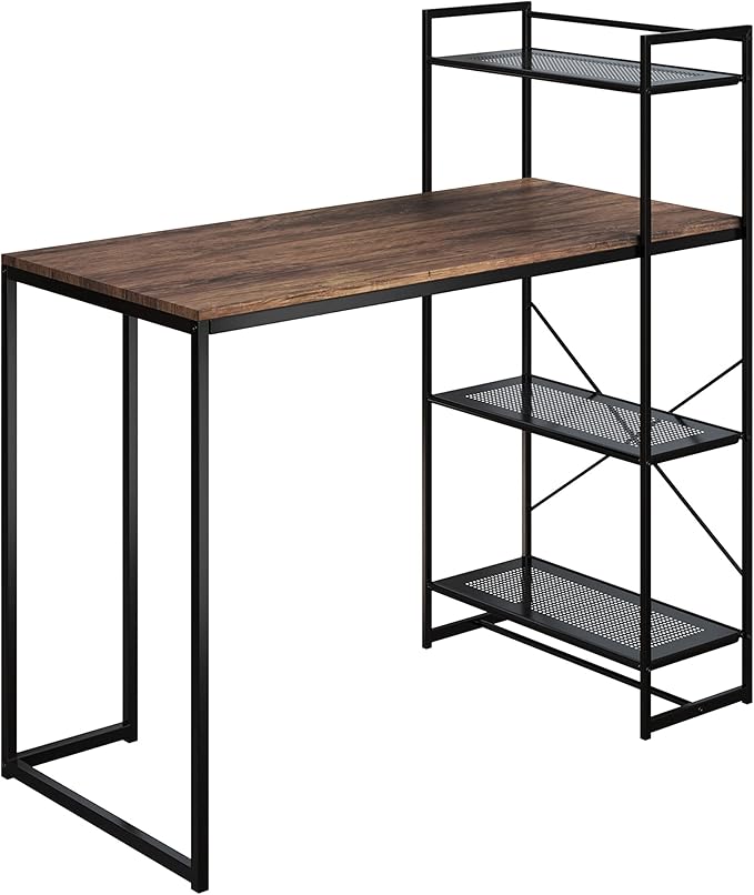 Lavish Home 80 BLT-SHF All-in-One Computer Desk with Shelves for Home Office, Bedroom, or Craft Table, Rustic Brown & Black