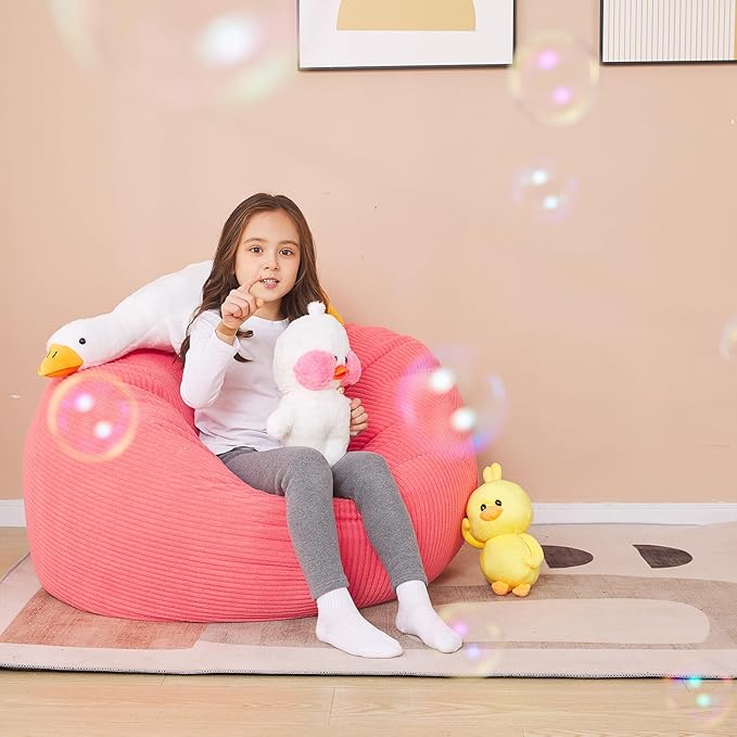 Stuffed Animal Storage Bean Bag Chair Cover for Kids, 38" Beanbag Chairs Cover Plush Toys Organizer Super Soft Corduroy with Handle and Zipper for Boys and Girls - Pink