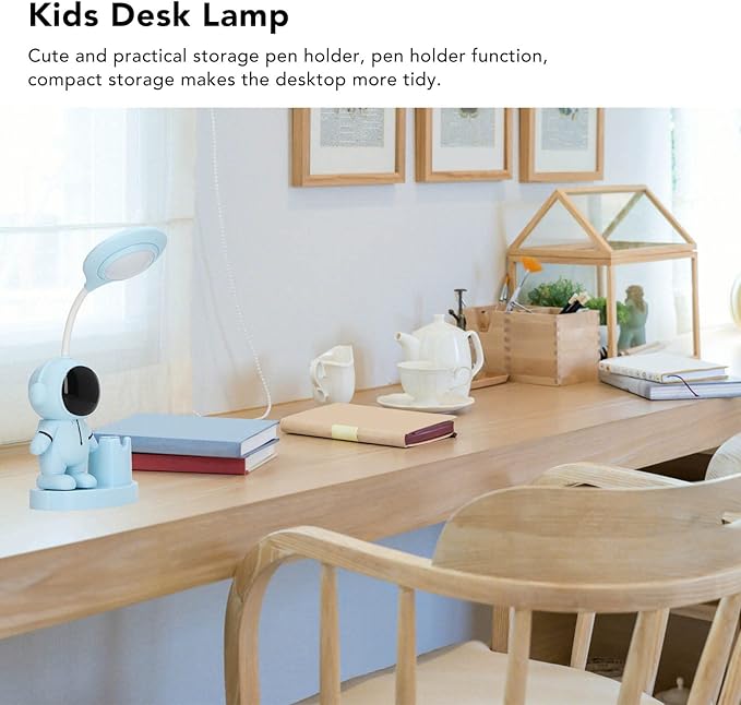 SUNGOOYUE Shape Small Desk Lamp, Rechargeable Desk Lamp with Pen Holder Sharpener Night Light for Dorm Bedroom (Blue)