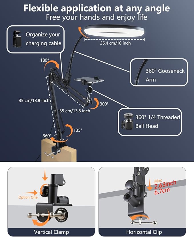 Zoom Lighting for Computer Video Conference, 10 Inch Ring Light with Stand for Video Recording, Working, Learning, Zoom Call, Webcam Laptop Light with Phone Holder for Podcast Live Streaming