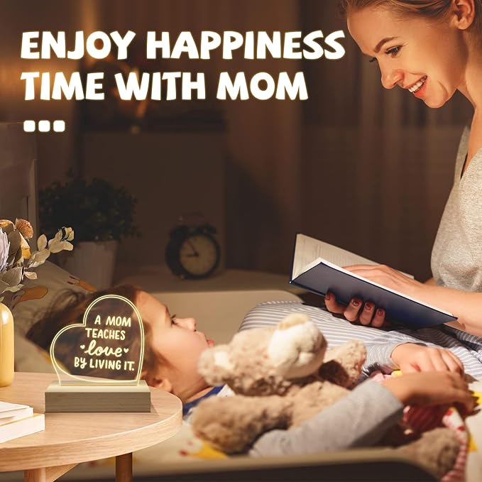 Wood LED Display Base with Acrylic Sheet, Mom Gifts from Daughter Son Led Acrylic Light Base Wood Display LED Stand